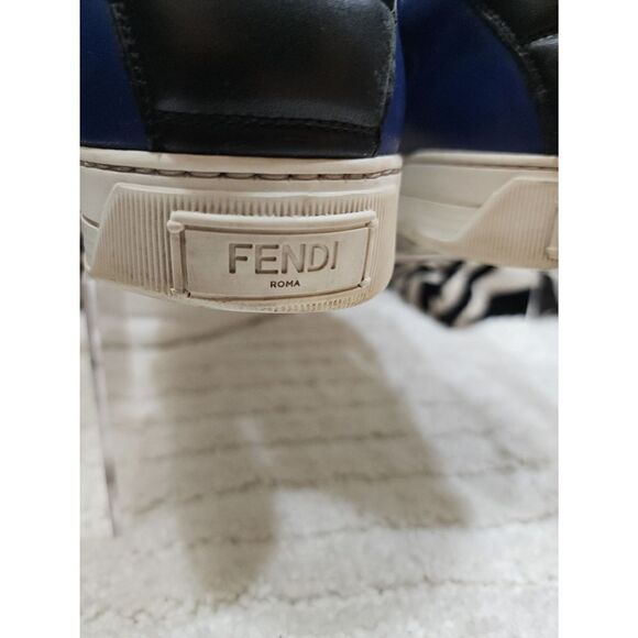 FENDI BUGS MID-TOP LEATHER TRAINERS IN BLUE/BLACK Men\'s 7.5 main image 7